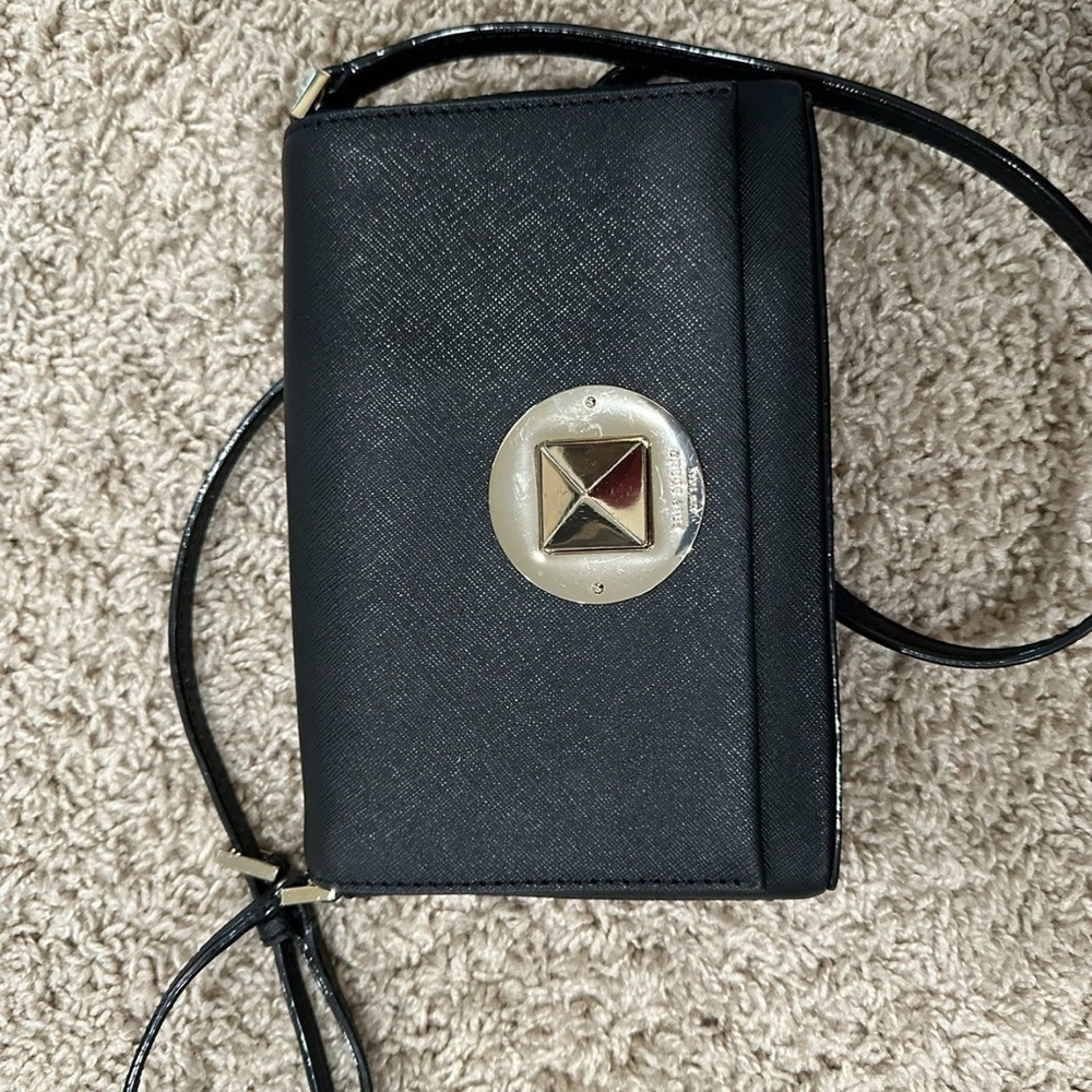 Kate Spade Black Crossbody Bag with Textured Finish and Silver Closure